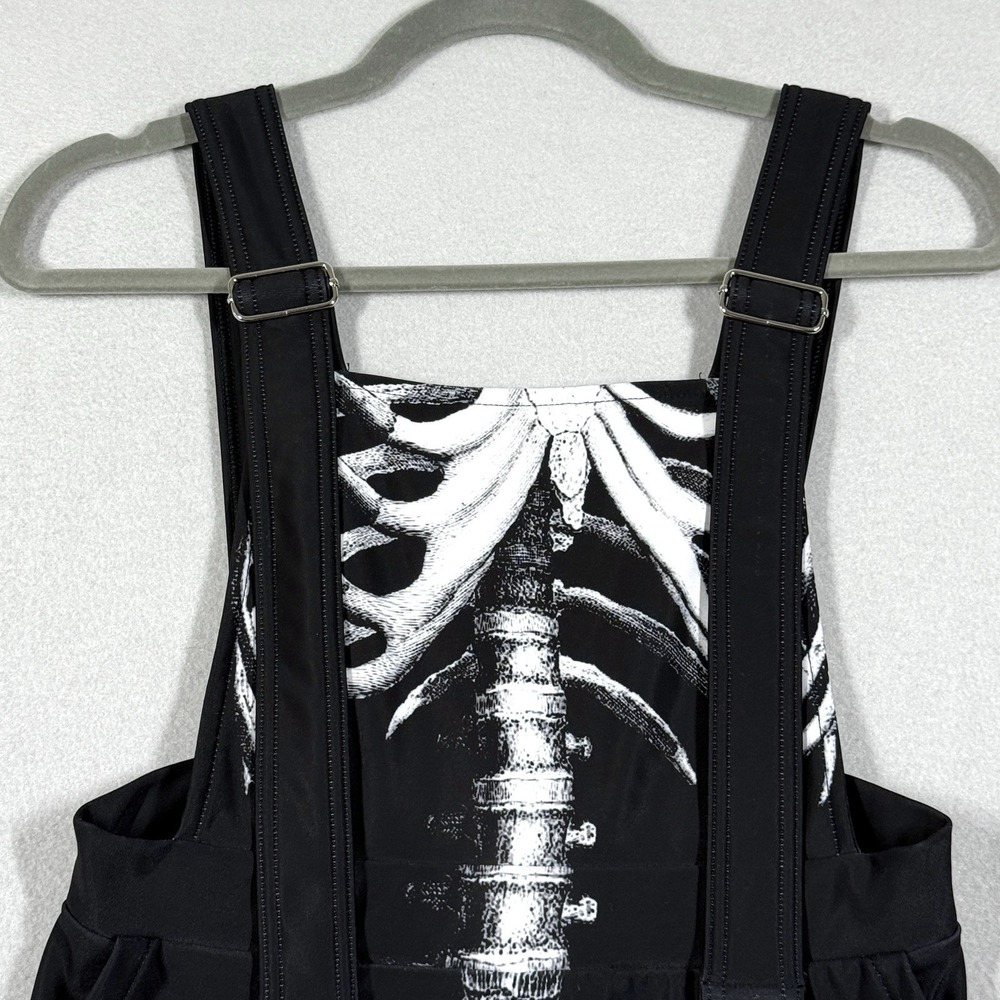 Black Milk Overalls Womens Medium Black Ribs Shorts Romper Skeleton Print Goth - Picture 2 of 12